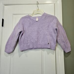 Justice Girl's Small (7/8) Purple Notch Neck Feather Sweater